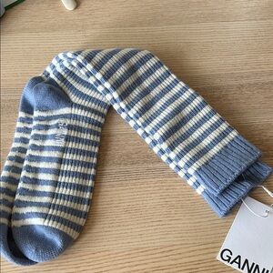 Ganni Striped Casual Socks in Blue and Cream